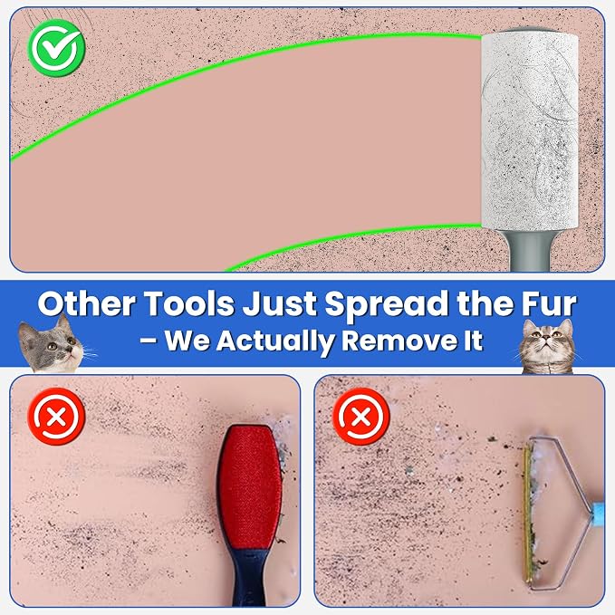 Lint Roller for Pet - Extra Sticky Hair Removal Roller 440 Pieces Value Pack Easy Tear & Quick Change Design Comes with 1 Upgraded Handle & 3 Roller Changes for Clothes & Dog & Cat Hair Removal