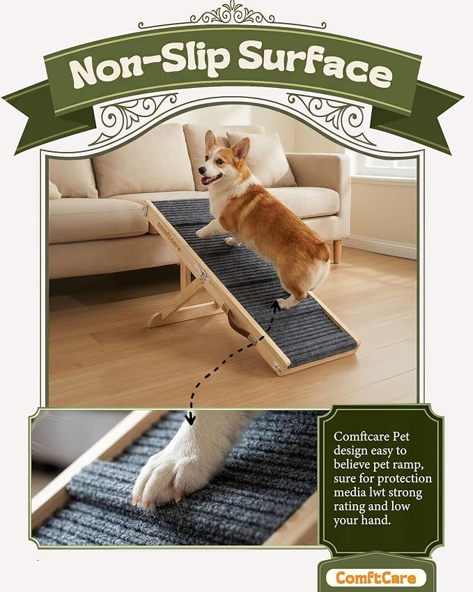 Adjustable Dog Ramp for Small Dogs, Foldable Pet Ramp for Bed & Couch, Non-Slip Indoor Ramp, Portable, Joint-Friendly Design, Supports up to 35 lbs