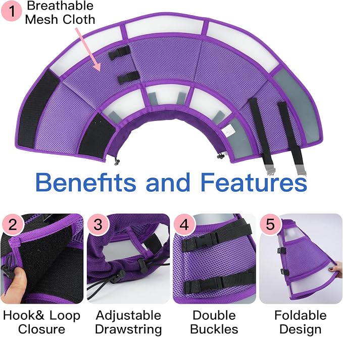 Soft Dog Cone Collar to Stop Licking - Adjustable for Small Dogs | Prevents Licking Wounds After Surgery & Skin Disease,Lightweight,Comfortable Elizabethan Recovery Cone (Purple,S)