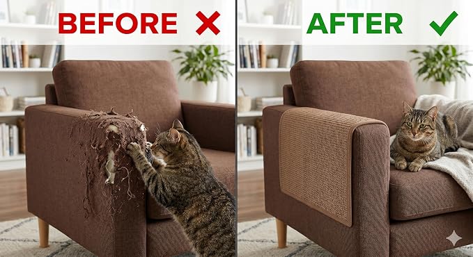 Cat Scratching Mat, Furniture Protector, Self-Adhesive (Nails Included in the Package) (Brown, 11.8 x 39.3 inch)