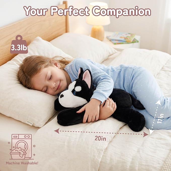 Niuniu Daddy 20" | 3.3 Pound Weighted Husky Stuffed Animal Plushie for Adults & Kids, Large Weighted Lap Pillow for Comfort, Soft Sensory Stuffy Toy as Gift for Holidays