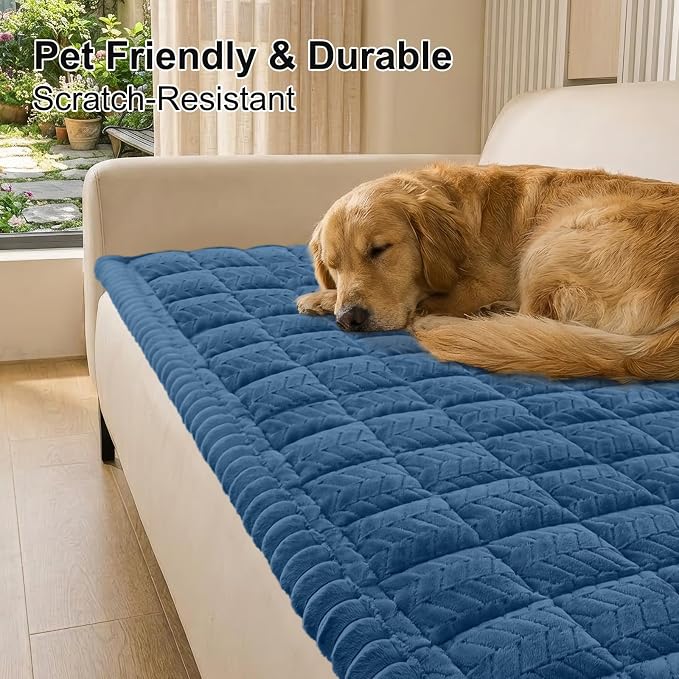 Smiry Couch Cover for Dogs, Non Slip Fuzzy Pet Sofa Covers Washable for 3 Cushion Couch, Soft Thick Furniture Protector for Cats Dogs, Against Fur, Dirt, Scratch Resistant (Navy Blue, 27.6" x 82.7")