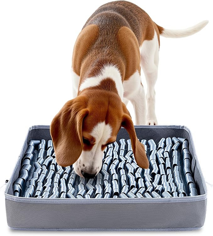 FunFurry Snuffle Mat for Dogs, Dog Puzzle Mat, Interactive Dog Toys for Enrichment,Sniff Mats with Non-Slip Backing,Suitable for Breeds and Sizes of Dogs (Silver, 17" X 15")
