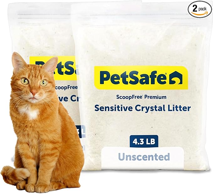 PetSafe ScoopFree Premium Crystal Cat Litter - Outperforms Clay Litter - Refill Packs - Reusable Tray Compatible - Fragrance Free - 4.3 lb Bags - 2 Pack