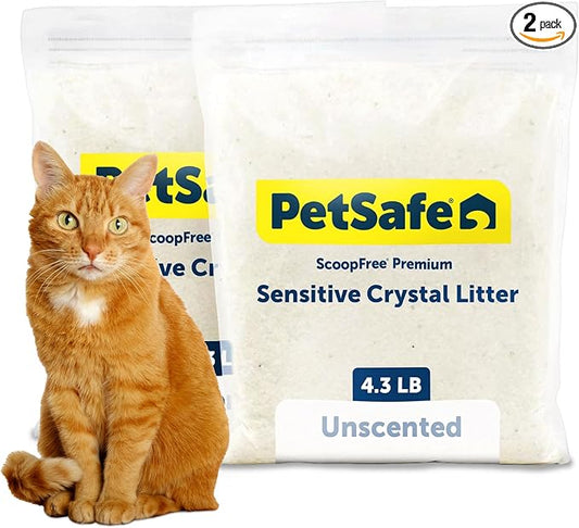 PetSafe ScoopFree Premium Crystal Cat Litter - Outperforms Clay Litter - Refill Packs - Reusable Tray Compatible - Fragrance Free - 4.3 lb Bags - 2 Pack
