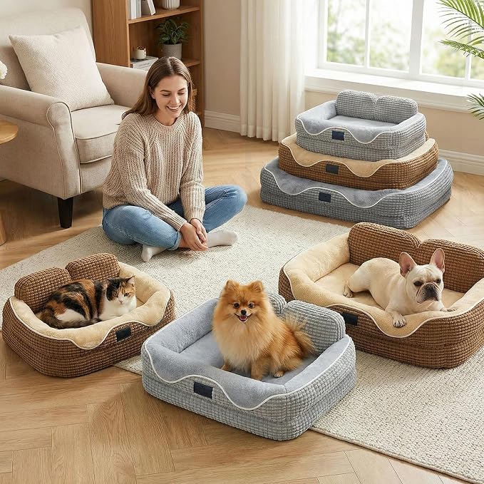 Veehoo Cute Dog Bed for Medium Sized Dogs, Orthopedic Waterproof Medium Pet Beds with Sides, High Back Non-Slip Bottom and Egg-Crate Foam Pet Couch Sofa with Washable Removable Cover, 28"