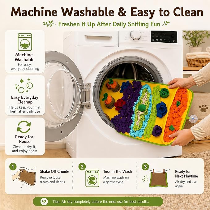 Snuffle Mat for Dogs – Extra Large 32'' x 20'', Washable Slow Feeder Dog Toy, Durable Interactive Dog Puzzle for Mental Stimulation & Nosework Training, with Anti-Slip Suction Cups