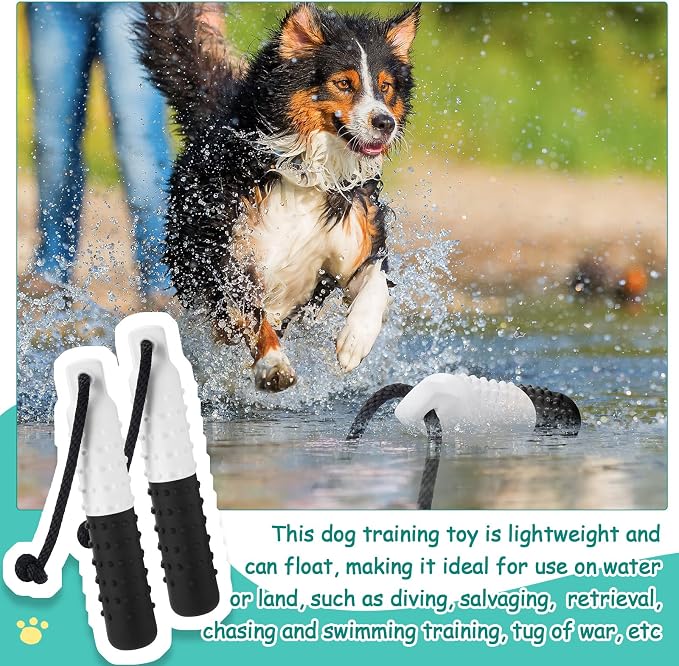 Blueweenly 4 Pcs Dog Bumper Toy for Water Retrieving Plastic Puppy Training Dummy Dog Float Toy Lightweight for Float on The Water Pool Outdoor Training Hunting Fetching (Black and White)