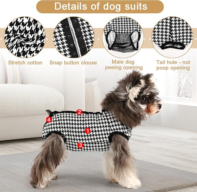 Etdane Dog Diapers Sanitary Panties Physiological Period Shirts Surgical Recovery Suits for Male and Female Dogs Plover Plaid Small