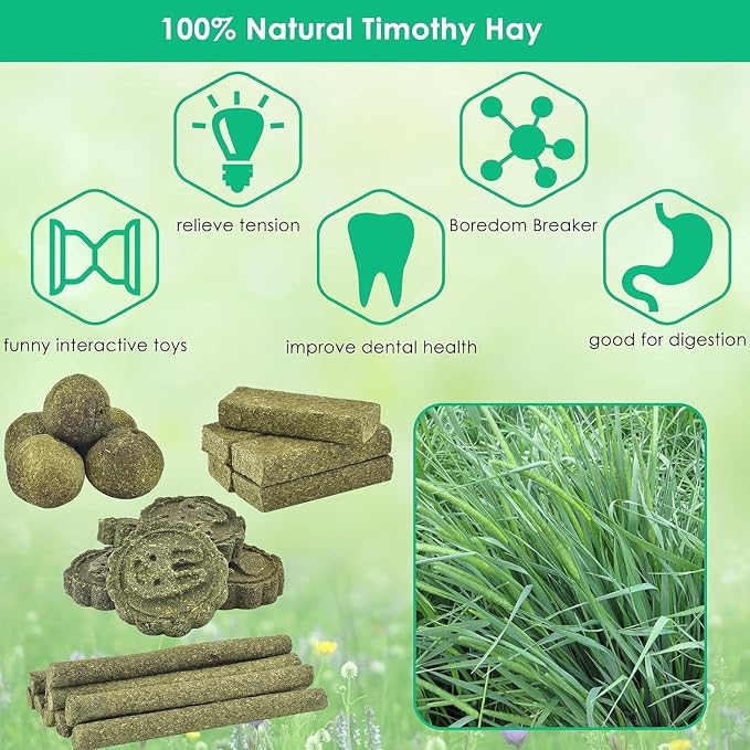 ERKOON 75Pcs Bunny Chew Toys, 100% Natural Timothy Hay Biscuit&Treats Sticks, Chew Toy for Teeth for Rabbit Chinchilla Guinea Pig Hamster Gerbil Squirrel, 25.5oz