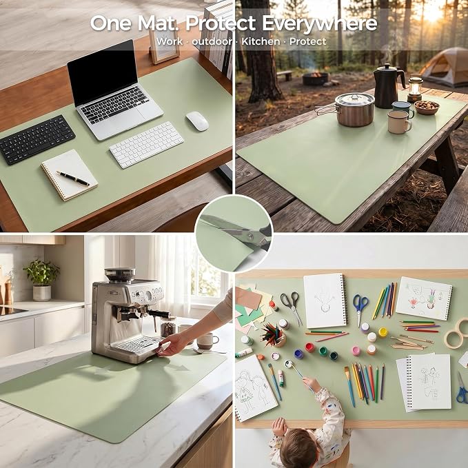 Extra Large Silicone Mat for Countertop & Table with Gift Tube Packaging, Thickened Non-Slip Heat Resistant Table Protector, Cuttable Waterproof Kitchen Prep & Kids Craft Mat