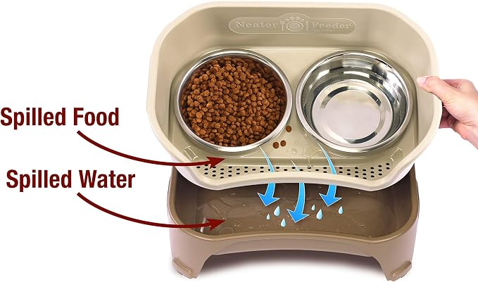 Neater Pets Neater Feeder Express Mess-Proof Slow Feed Bowl & Water Bowl with Neater Mat Waterproof Silicone Mat - Protect Floors from Food & Water, Cappuccino