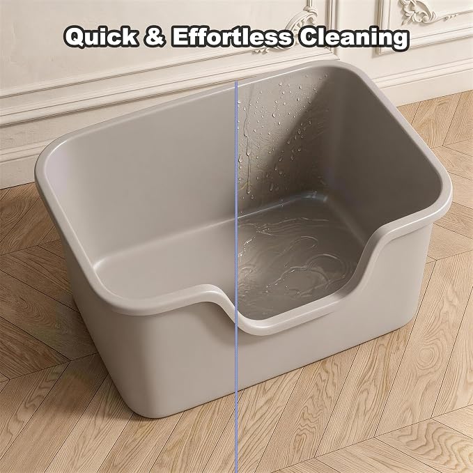 Oversized Cat Litter Box with Extra High Sides,Extra Large Jumbo Litter Box for Multiple Cats,Anti-Splashing High Wall Litter Pan,Easy No-Tool Setup Cat Litter Box(26.2” * 18.8” * 11.9” Grey)