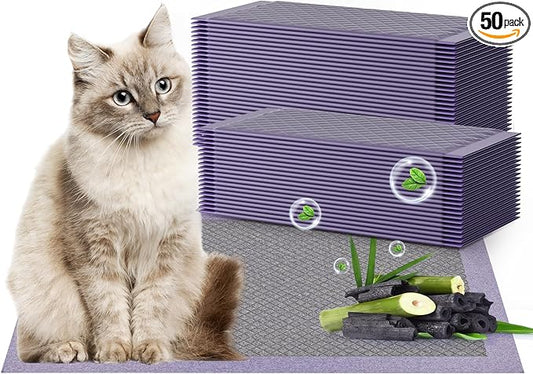 Cat Pad Refills for Litter Box, 16.9"x11.4" Odor Control Cat Pee Pads with Activated Carbon for Breeze Litter System(50Counts/Purple)