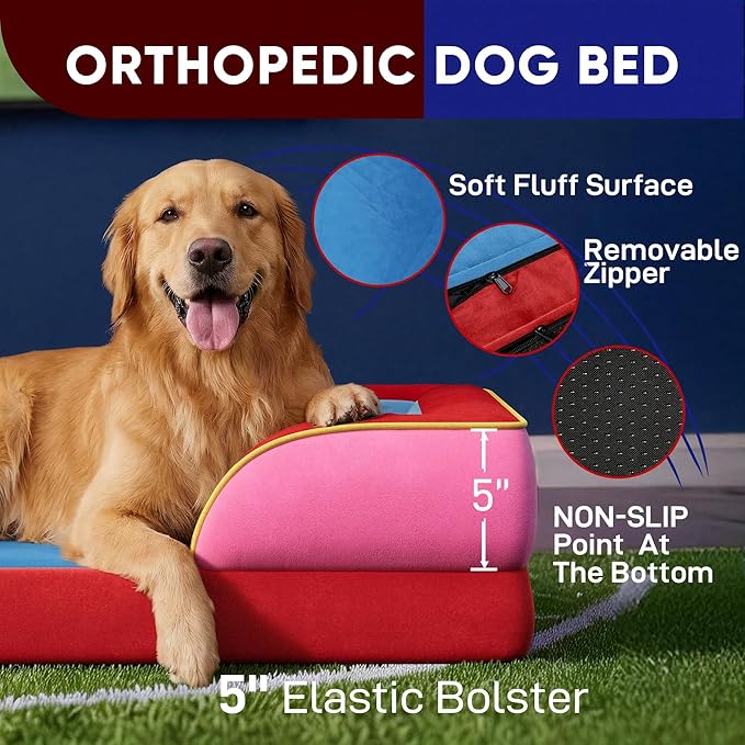Comfort Expression Orthopedic Dog Bed for Extra Large Dogs 42x30 Inch, Waterproof Egg Crate Foam XL Pet Bed with Bolsters, Dog Couch with Washable Cover & Non-Slip Bottom, Los Angeles