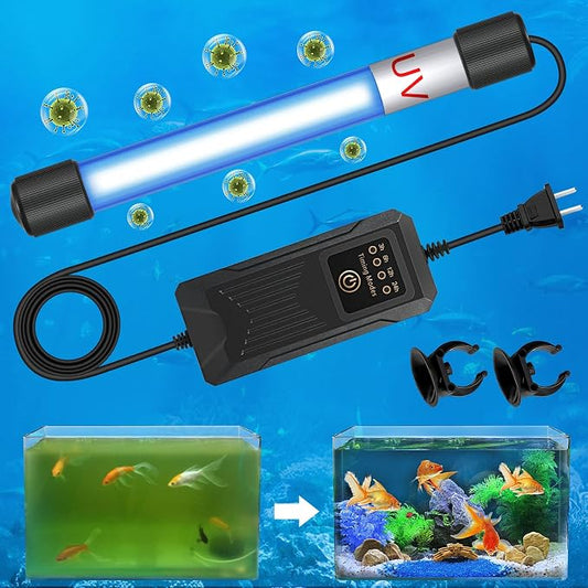 13W Timer UV Aquarium Clean Light Algae Removal Fish Tank LED Light Green Clean Waterproof for Pond Tank Aquarium