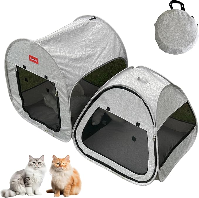 Portable Cat Playpen 2-Room, 2-in-1 Pop-up Cat Dog Crate Play Enclosure with Separate Areas, Foldable Pet Playpen for Puppy Kitten and Small Animals Indoor Outdoor Travel