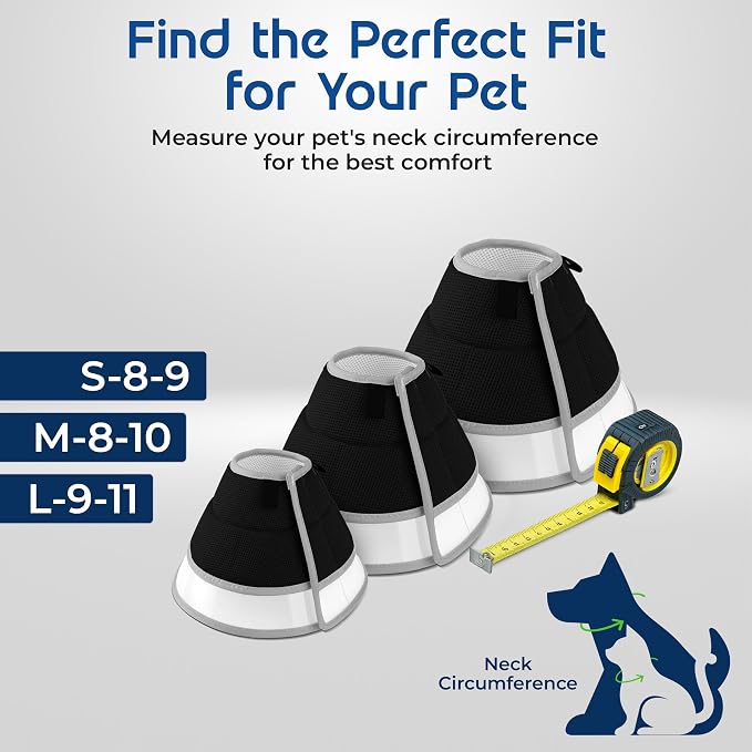 Premier Web Products Soft Dog Cone Collar To Stop Licking - Large Dog Cone, Adjustable and Reversible Design, Non-Woven Breathable Fabric, Elizabethan Recovery Collar after Surgery for Cat, Black