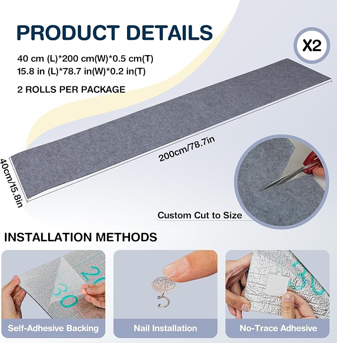 157.5" x 15.8" Cat Scratch Furniture Protector, Self-Adhesive Couch Protector from Cat Claws, Cats Scratching Mat for Sofa, Wall & Door, DIY Cat Scratch Pads Replacement, 2 Pack (Light Grey)