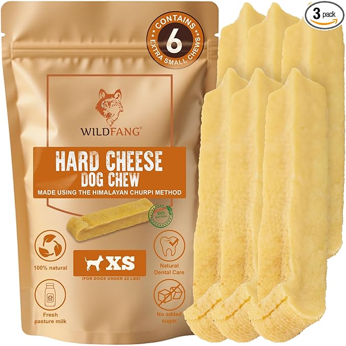 Wildfang® Yak Chews, X-Small for Dogs Under 22 lbs – Dog Dental Chew Stick, Hardness Like Himalayan Yak Cheese, Churpi-Style Cheese Sticks, Dog Treats & Puppy Training Treats, Approx 1 oz, Pack of 3