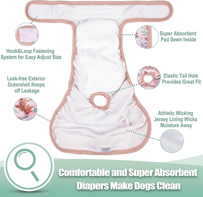 wegreeco Washable Female Dog Diapers Highly Absorbent Reusable Diapers for Dog in Heat Period, 3 Pack (Deer, Small)