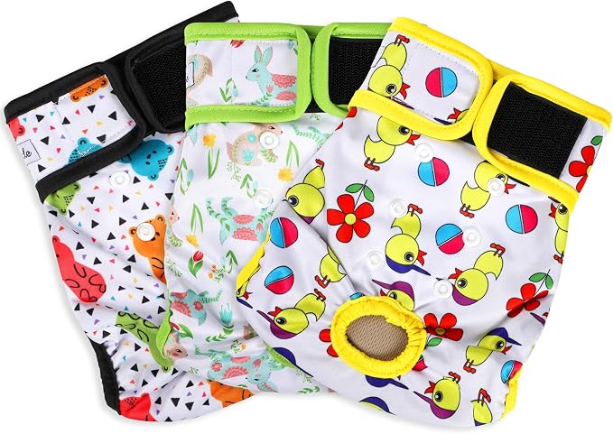 Washable Female Dog Diapers - Premium Reusable Diapers for Doggie in Heat - Highly Absorbent Dog Diapers Female for Pet Incontinence with Adjustable Snaps(Animals, XL)