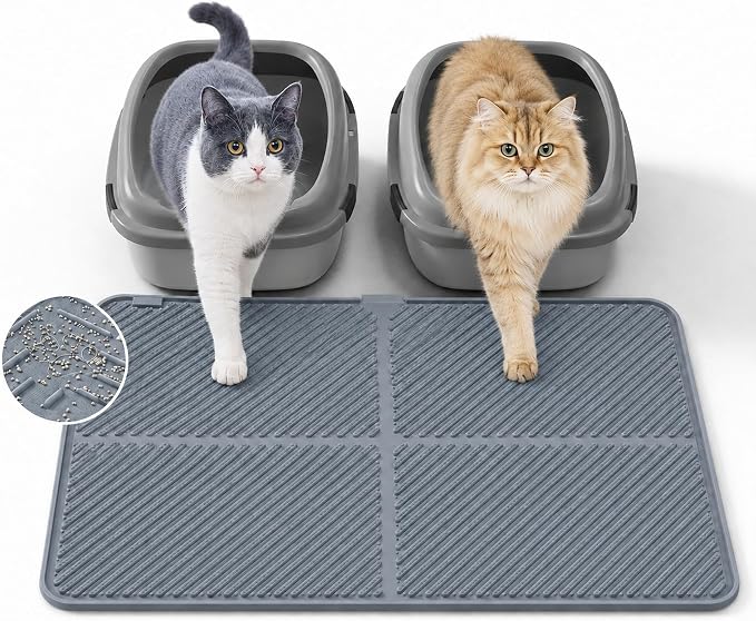 Silicone Cat Litter Mat 30" x 23",Large Cat Litter Mat for Litter Box, Waterproof Easy to Clean & Soft on Kitty Paws,Kitty Litter Pads for Indoor Cats-Grey