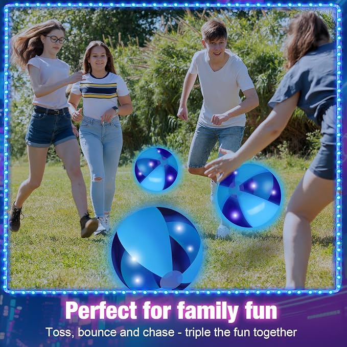 MiniInflat 12 Pcs Light up Beach Balls 16'' Jumbo Pool LED Balls Glow in the Dark Neon Giant Inflatable for Summer Hawaiian Tropical Theme Beach Party Decor Water Accessory (Blue)