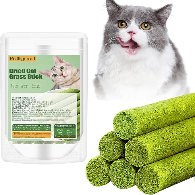 30g Cat Grass Sticks, Freeze Dried Cats Grass Teething Stick, Edible Cat Chew Toy for Teeth Cleaning Dental Health and Hairball Removal