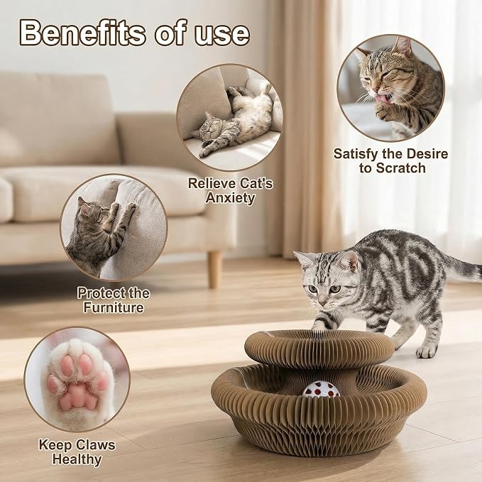 Kitlty Kurliz Cat Toy,Magic Organ Cat Scratcher Board,Foldable Recyclable Cat Accordion Toy,Interactive Scratch Pad with Toy Ball,Interactive Cat Toys for Indoor Cats Exercise & Anxiety Relief (2 PC)