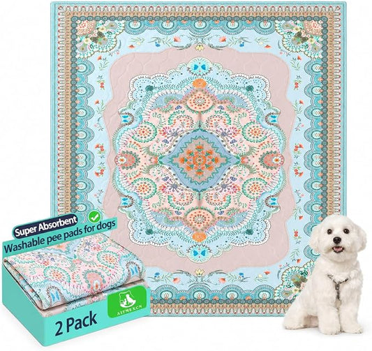 Washable Pee Pads for Dogs, 18"x24" 2 Pack Reusable Puppy Pads Pet Training Pads, Super Absorbent, 100% Waterproof Dog Pee Pads, Whelping, Housebreaking, Incontinence, for Playpen