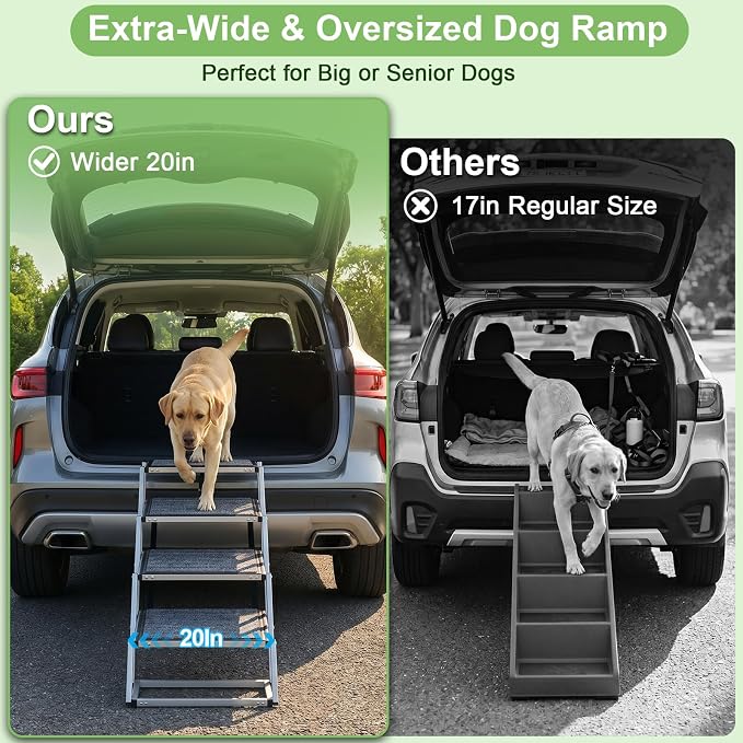 Dog Stairs for Large Dogs, 20" Extra Wide Folding Dog Ramp for Car SUV Truck, Lightweight Dog Steps with Non-Slip Surface & Aluminum Frame, Portable Pet Stairs Supports up to 250 lbs, 4 Steps