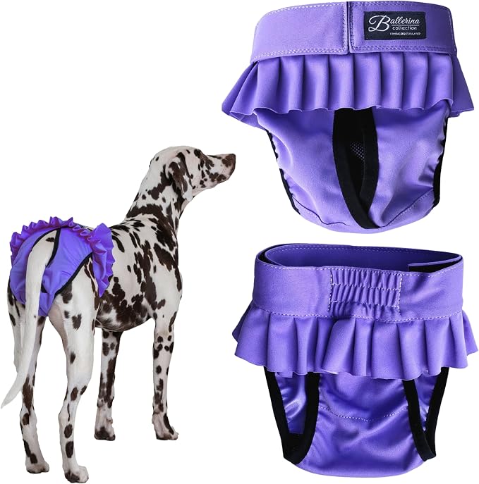 FINNERO Ballerina Dog Diaper – Washable, Reusable, Leak-Proof – Heat, Period & Urine Incontinence Protection – Comfortable, and Stylish Design – Adjustable Fit for Female Dogs – Small, Purple