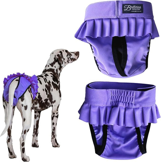 FINNERO Ballerina Dog Diaper – Washable, Reusable, Leak-Proof – Heat, Period & Urine Incontinence Protection – Comfortable, and Stylish Design – Adjustable Fit for Female Dogs – Small, Purple