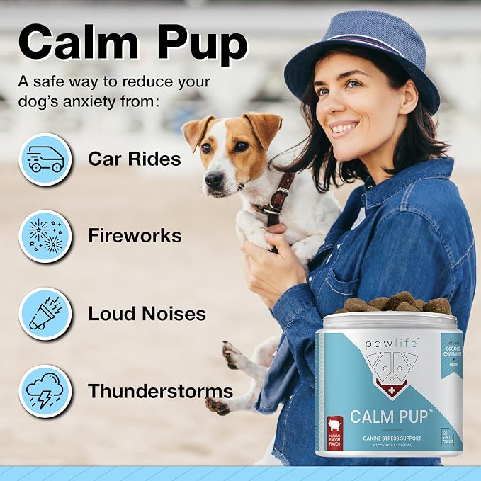 Hemp Dog Calming Chews - Anxiety Relief Treats, 120 Calming Treats for Dogs, Calm Pup Dog Anxiety Relief & Joint Support, Oil Infused Calming Chews for Dogs Anxiety (Bacon Flavor)