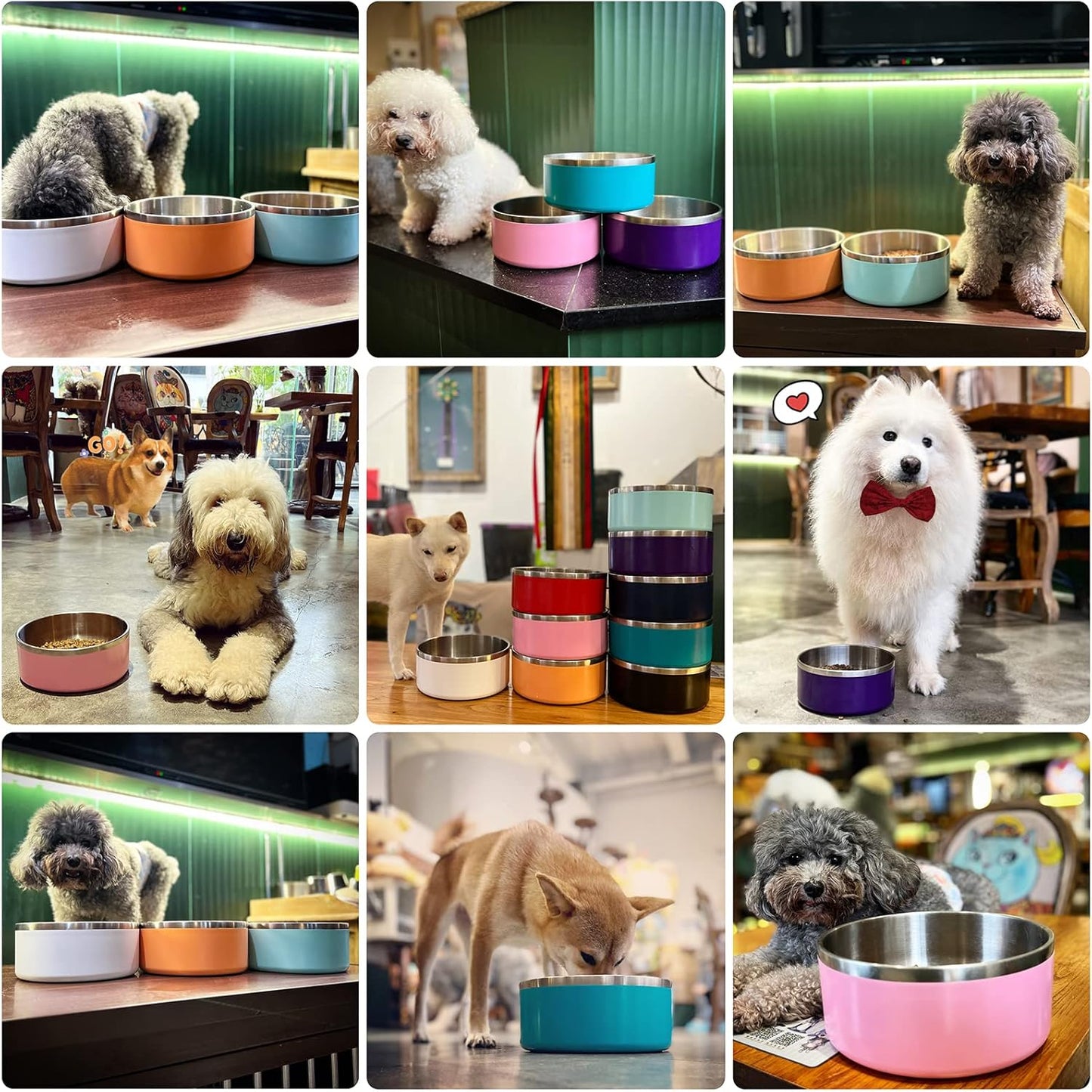 IKITCHEN Dog Bowl for Food and Water, 64 Oz Stainless Steel Pet Feeding Bowl, Durable Non-Skid Double Wall Insulated Heavy Duty with Rubber Bottom for Medium Large Dogs (64 Ounces/8 Cup, White)