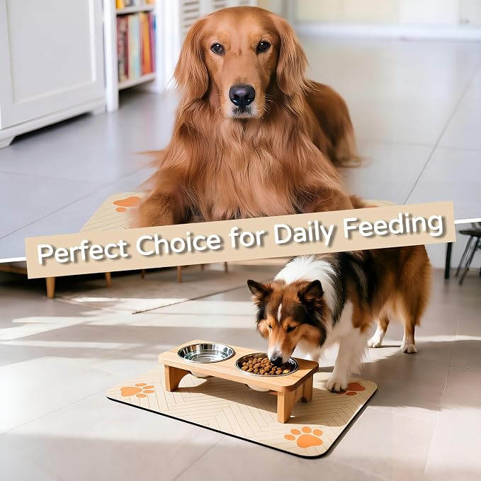 Pet Feeding Mat-Absorbent Dog Feeding Mat for Food and Water Bowl,No Stains Pet Placemat,Quick Drying Water Dispenser Mat for Dog and Cat,Easy to Clean Dog Accessories(S,Light Brown)