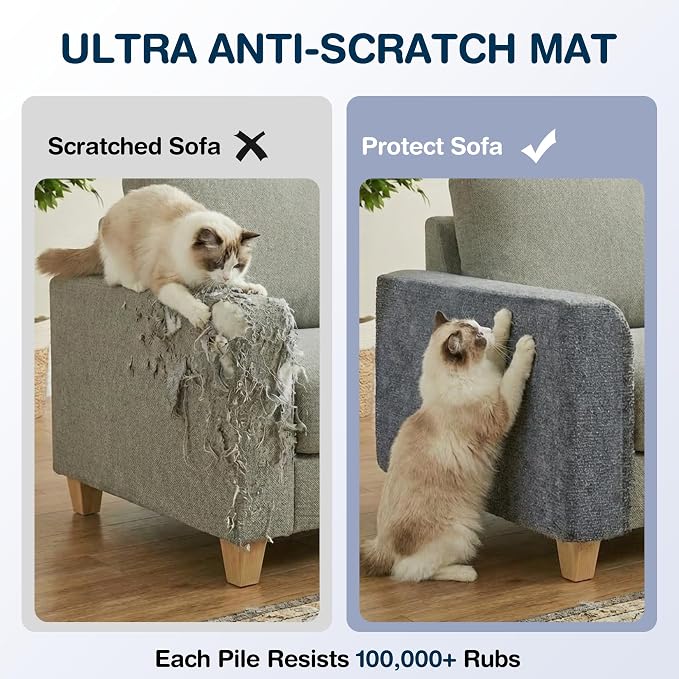 157.5" x 15.8" Cat Scratch Furniture Protector, Self-Adhesive Couch Protector from Cat Claws, Cats Scratching Mat for Sofa, Wall & Door, DIY Cat Scratch Pads Replacement, 2 Pack (Light Grey)