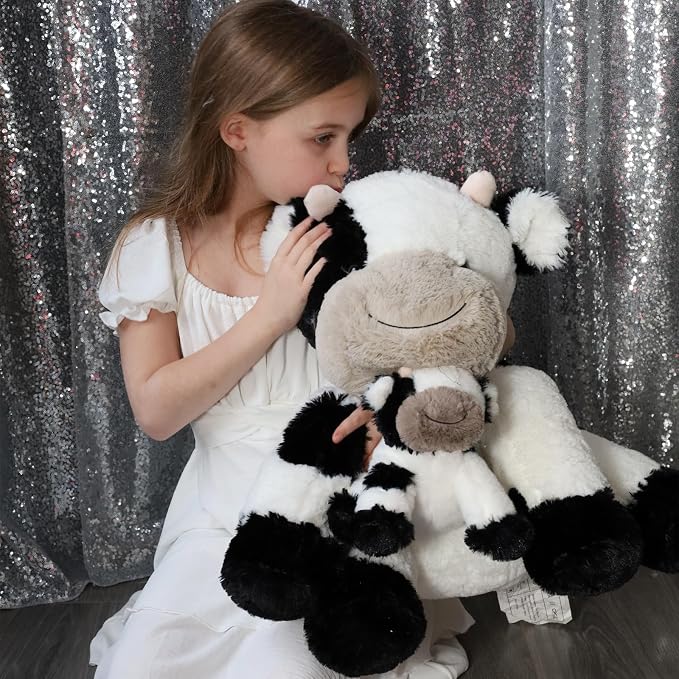 Tezituor 2-in-1 Large Cow Stuffed Animals, 20 inch Big Stuffed Mommy Cow with Cute Baby Cow Plush Toy Hugging Soft Plush Pillow for Boys Girls