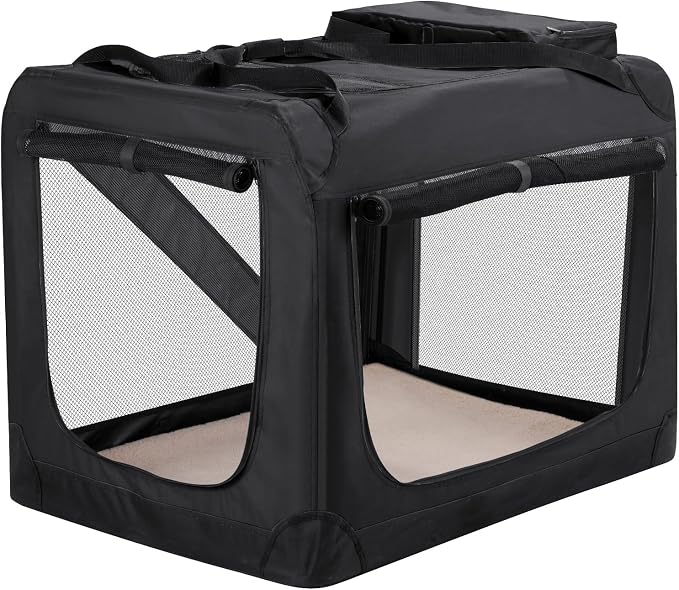 HICC PULE Collapsible Portable Dog Crate, 36 Inch Large Dog Crate Ideal as Travel Dog Crate for Large/Medium Dogs, 3-Door Soft-Sided Pet Kennel for Indoor & Outdoor, Car Trip, Black