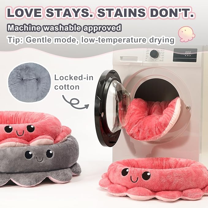Jiupety Cute Calming Dog Beds Clearance for Large Dogs, Anxiety Bolster Dog Bed with Octopus Shape, Grey, L, Boho, Round Pet Bed Cat with Removable Cushion