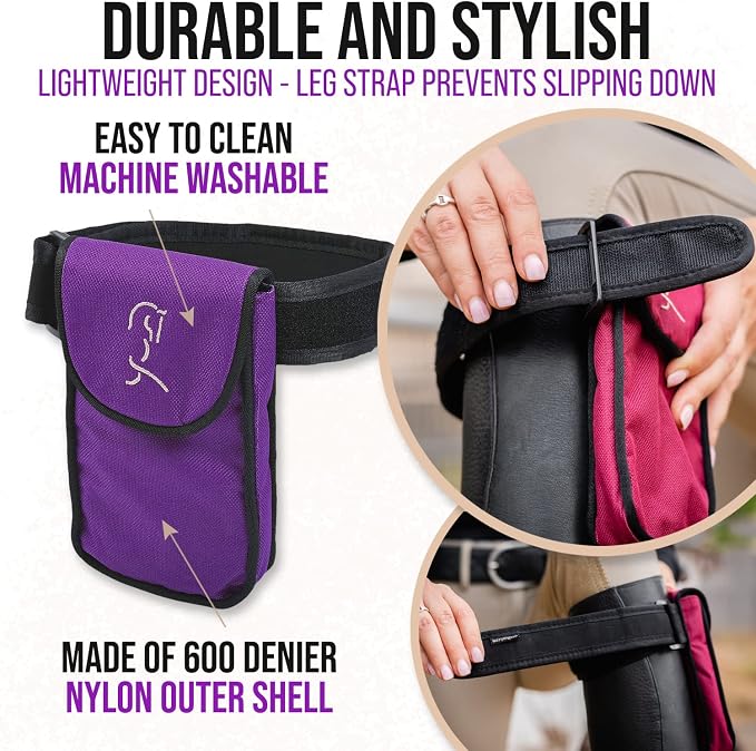 Woofhoof Equestrian Cell Phone Holder, XL Purple On The Calf/Leg Band Holster - Perfect Horse Accessories, Universal Fit, Padded Strap, Magnetic Closure, Made of Durable Nylon, Machine Washable