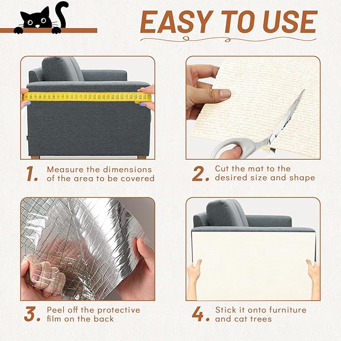 Couch Protector from Cat Claws 78.7" x 15.8" Trimmable DIY Self-Adhesive Cat Scratch Mat for Furniture Couch or Wall Protector, Covering Cat Scratching Post Indoor