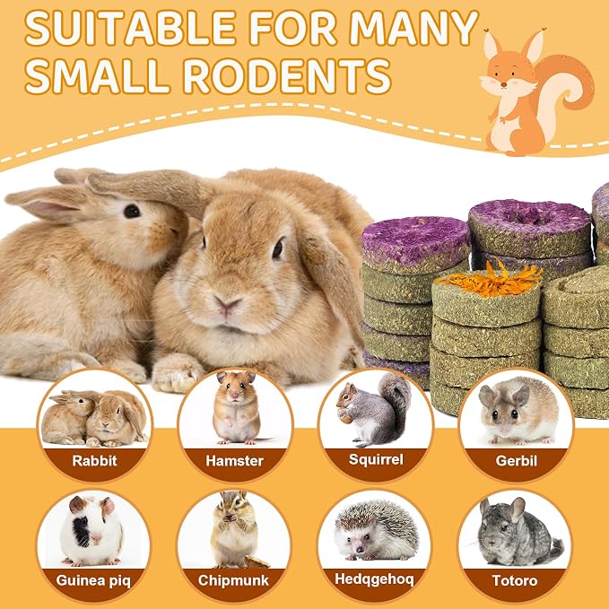 VESPRO 30PCS Guinea Pig Hay Food Natural Rabbit Chew Toys for Teeth，Hamster Toys, Bunny Chew Toys Timothy Hay Treats for Rabbits Chinchillas Rats, Small Animals Teeth Grinding