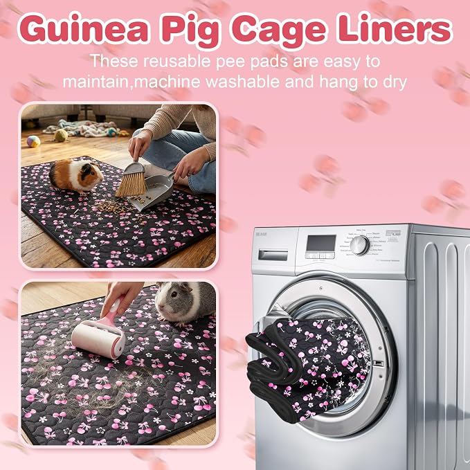 2 Pack Waterproof Guinea Pig Cage Liner, 24" x 36" Washable Reusable Guinea Pig Liner, Super Absorbent Leak-Proof Pet Pee Pad Mats for Guinea Pigs Rabbit Chinchilla Bunny Hamster