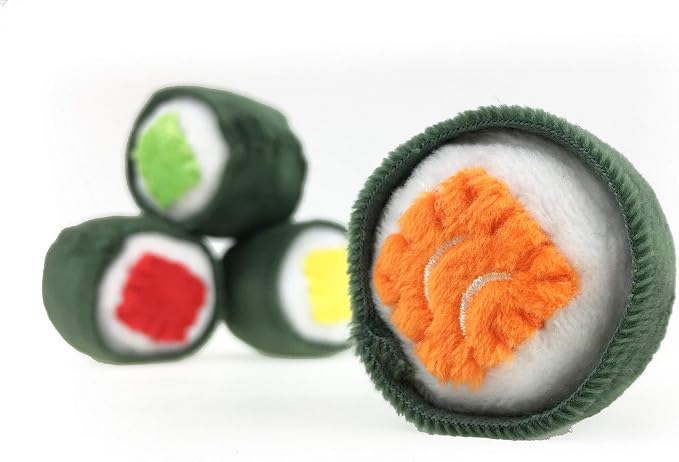 munchiecat Sushi Toys for Cats, Kittens Catnip Toy Crinkle Paper Bells Rattle Set in Bento Style Box, Maki and Nigiri (8-pc)