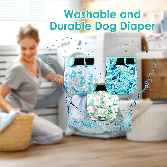 3Pack Dog Diapers Female,Washable Diaper for Doggie,Highly Absorbent Reusable Dog Diaper,Adjustable Leakproof Puppy Girl Dog Diapers for Heat,Incontinence,Period Doggy Nappies