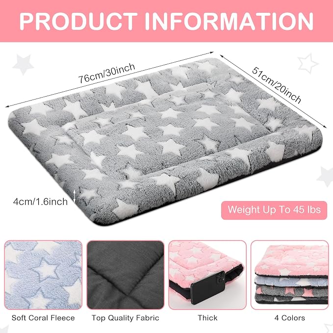 VitalCozy 4 Pcs Dog Crate Pads, Ultra Soft Warm Washable Anti-Slip Kennel Bed Mat for Pets, Reversible, Replaceable, Cage Liner for Small Medium Large Dogs and Cats(20 x 30 x 1.6 Inch,Star,Colorful)