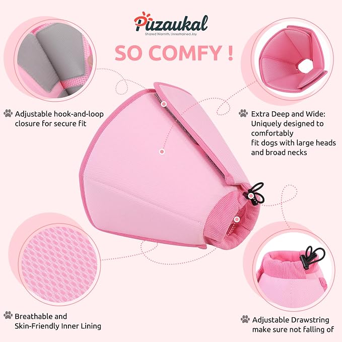Dog Cone Collar - Soft Elizabethan Collar for Dogs After Surgery, Comfy Cone for Dogs to Stop Licking, Adjustable Dog Cone Alternative for Wound Healing (Pink M)