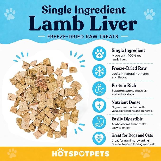 hotspot pets Freeze Dried Lamb Liver Treats for Cats & Dogs (1 Pound Bag 300+ pcs) Made in USA - Healthy, Single Ingredient Training Treats & Cat Snacks, Perfect Bite Size Snack